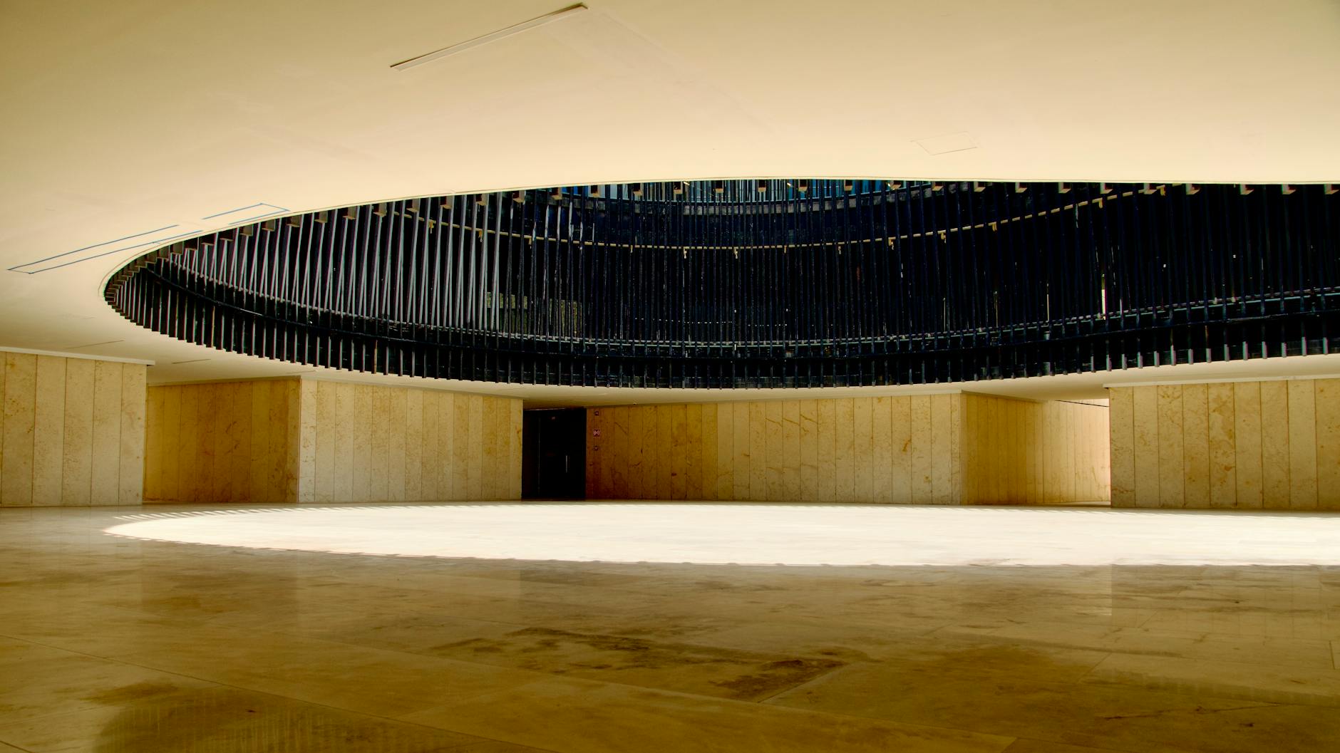 Interior of a modern opera house in Mérida, showcasing architectural elegance.