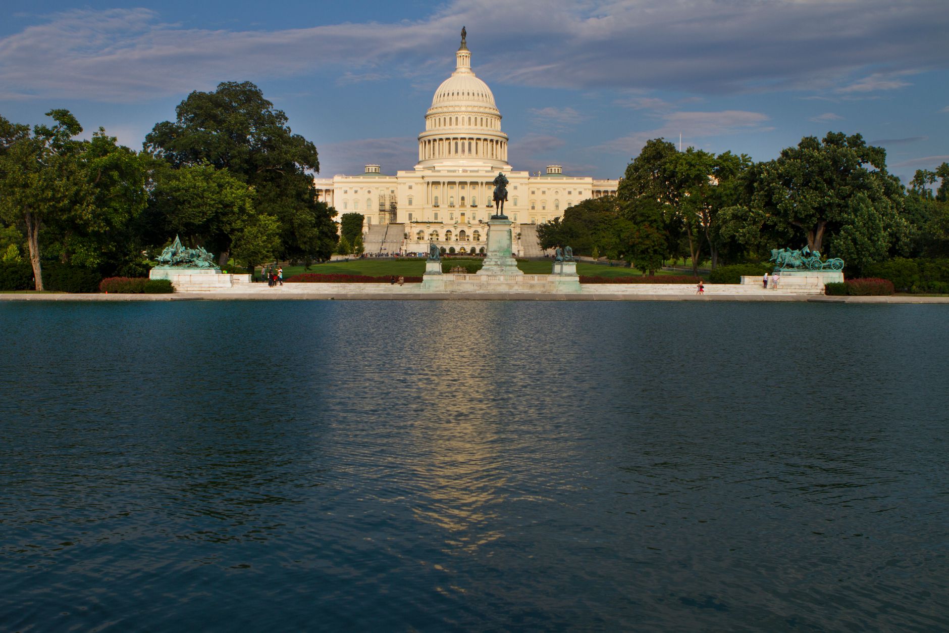 White House Prepares satire image: Scenic view of the US Capitol Building and Reflecting Pool in Washington, DC.